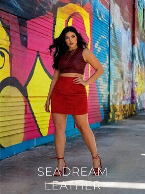 Vintage Sea Dream Leather Red Suede Mini Skirt Made in USA Size 9/10